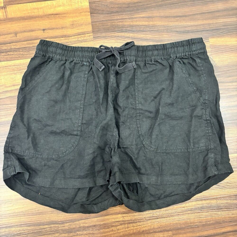 Quince Women’s Sz Large 100% European Linen Shorts Elastic Pull On Black